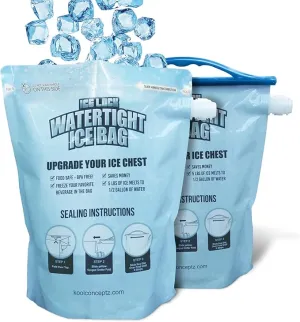 2 Large Leakproof Ice Bags. The original reusable Ice Pack for Coolers - Drop in Cubed Ice & Make Cold, Dry Freezer Packs for Coolers - Drink your ice when it melts.