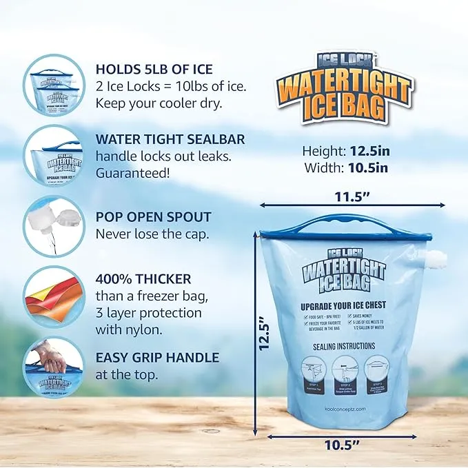 2 Large Leakproof Ice Bags. The original reusable Ice Pack for Coolers - Drop in Cubed Ice & Make Cold, Dry Freezer Packs for Coolers - Drink your ice when it melts.