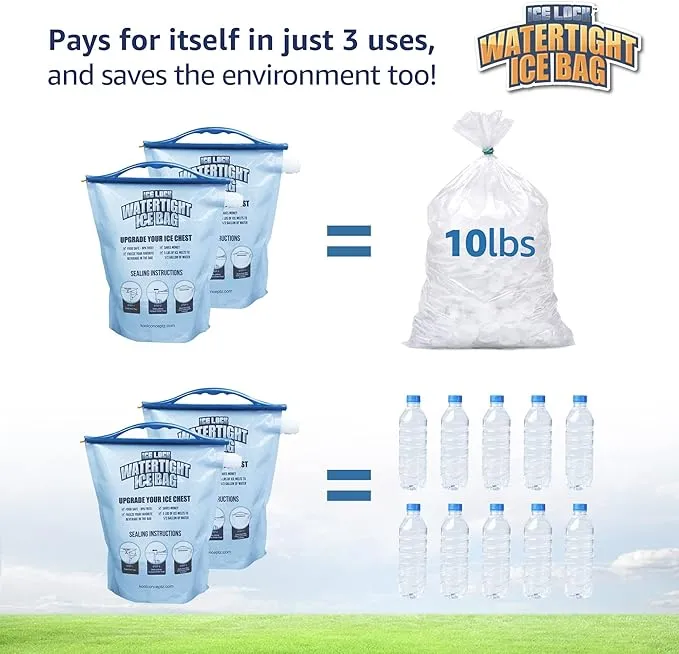 2 Large Leakproof Ice Bags. The original reusable Ice Pack for Coolers - Drop in Cubed Ice & Make Cold, Dry Freezer Packs for Coolers - Drink your ice when it melts.