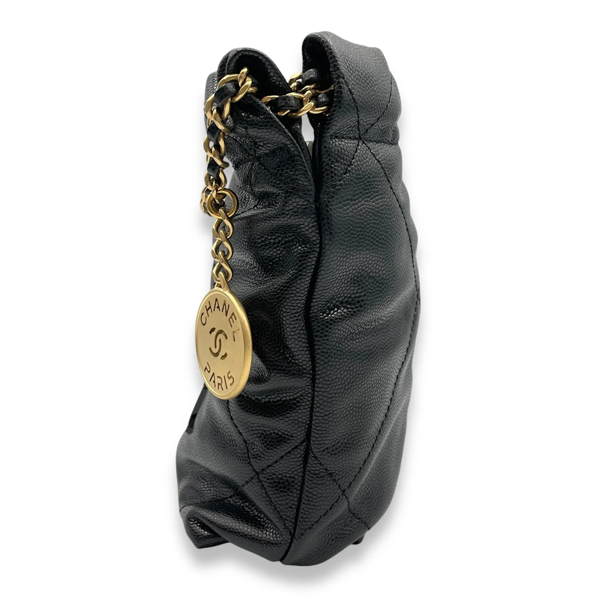 22 Mini Black Tote Bag in Caviar Leather, 2-Tone - Gold Hardware/Black powder coated hardware