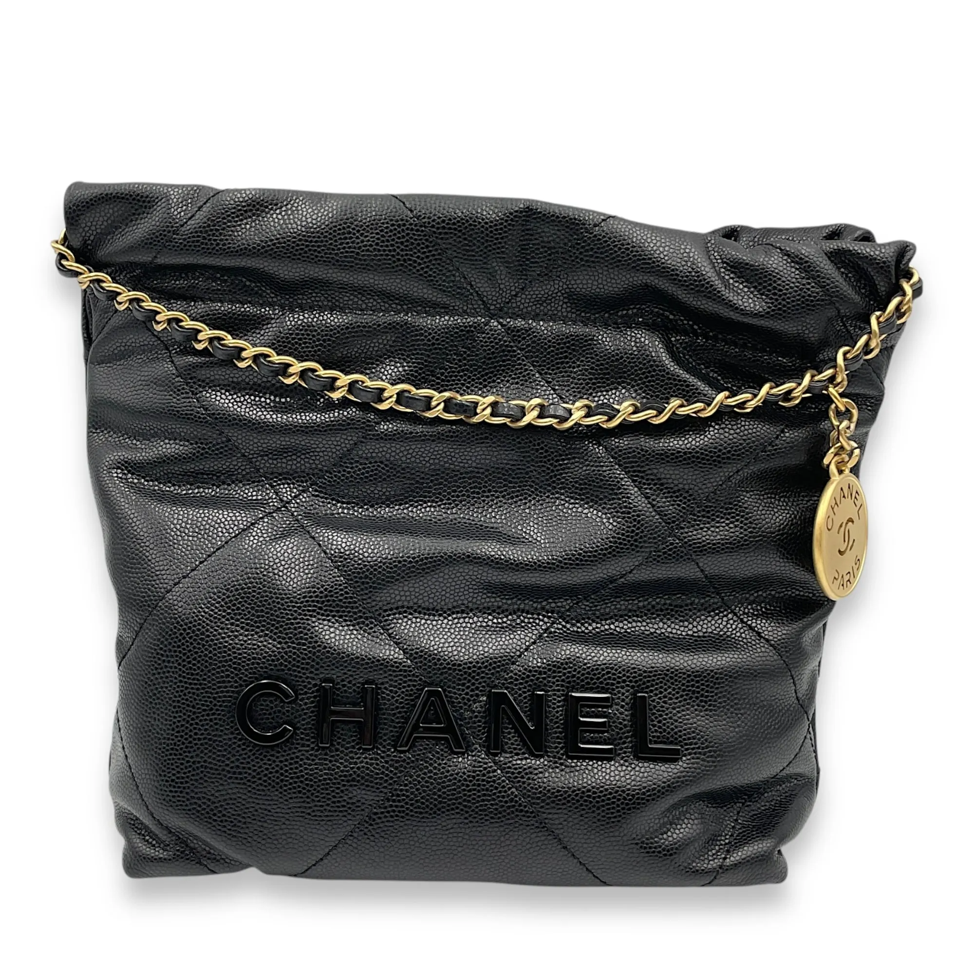 22 Mini Black Tote Bag in Caviar Leather, 2-Tone - Gold Hardware/Black powder coated hardware