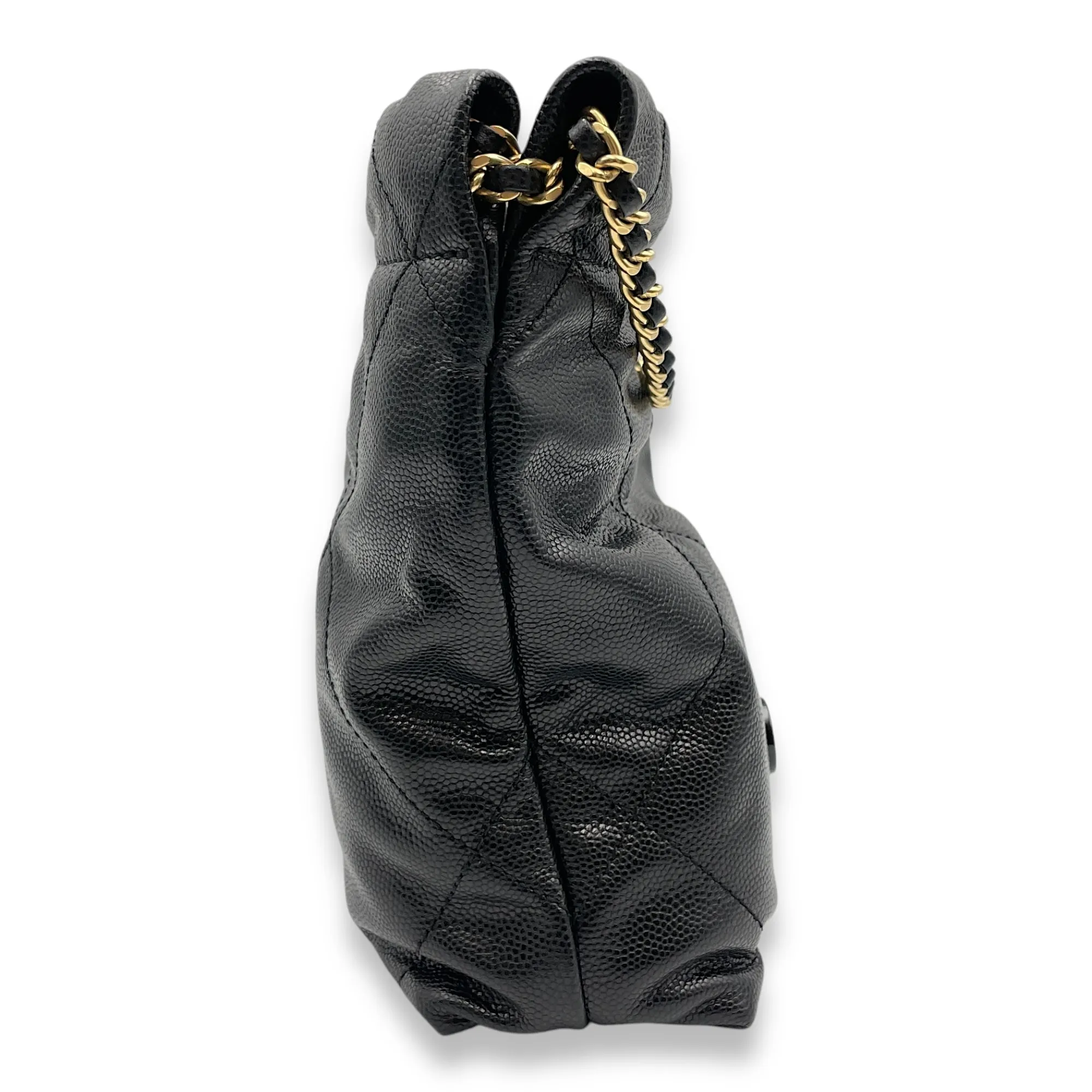 22 Mini Black Tote Bag in Caviar Leather, 2-Tone - Gold Hardware/Black powder coated hardware