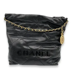 22 Mini Black Tote Bag in Caviar Leather, 2-Tone - Gold Hardware/Black powder coated hardware