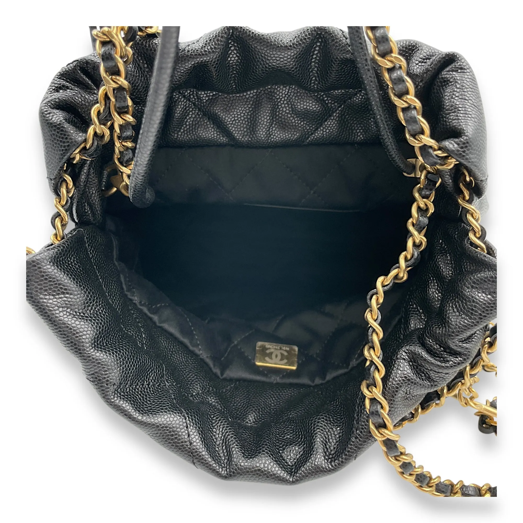 22 Mini Black Tote Bag in Caviar Leather, 2-Tone - Gold Hardware/Black powder coated hardware