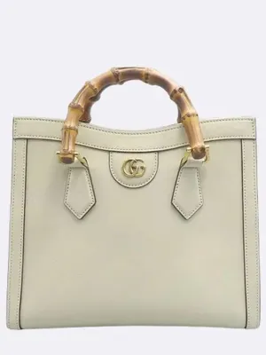 660195 White Leather Diana Small Bamboo Tote Bag Shoulder Strap