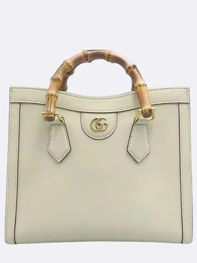 660195 White Leather Diana Small Bamboo Tote Bag Shoulder Strap