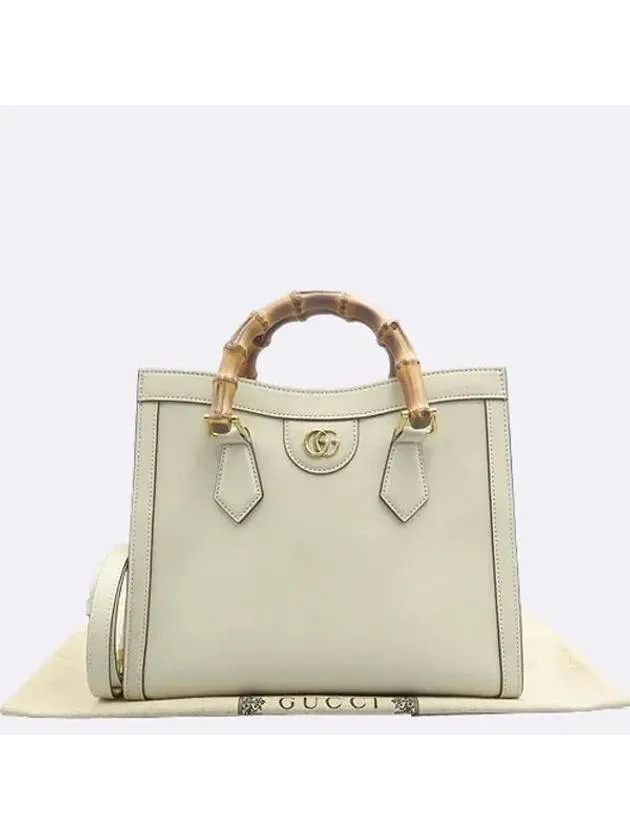 660195 White Leather Diana Small Bamboo Tote Bag Shoulder Strap