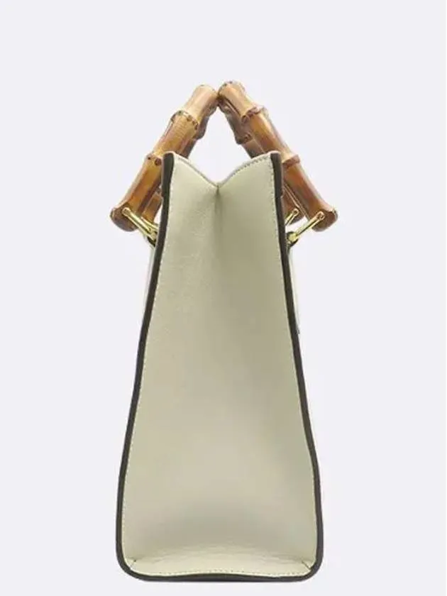660195 White Leather Diana Small Bamboo Tote Bag Shoulder Strap