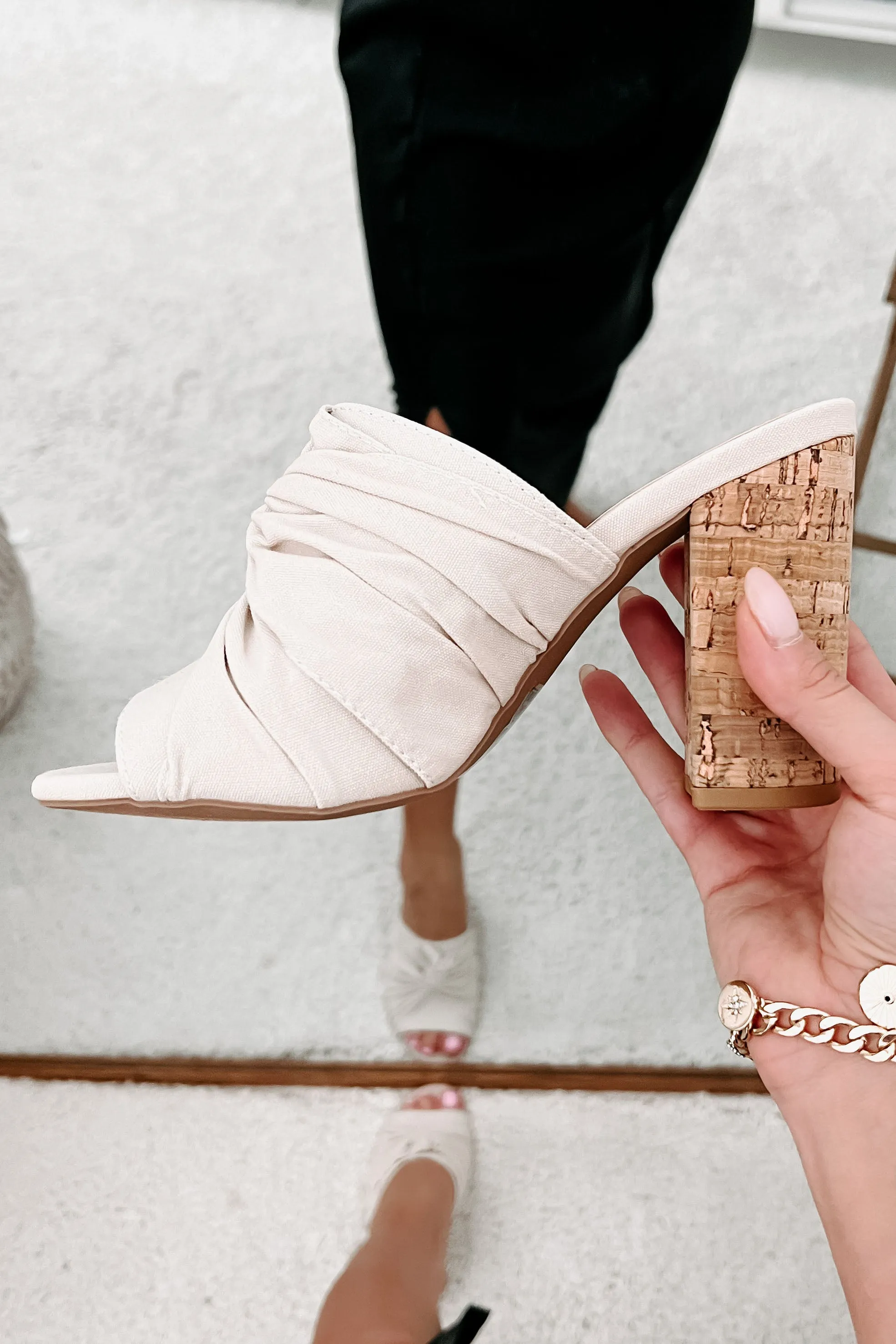 Alona Canvas Open Toe Heeled Sandal (Light Stone)