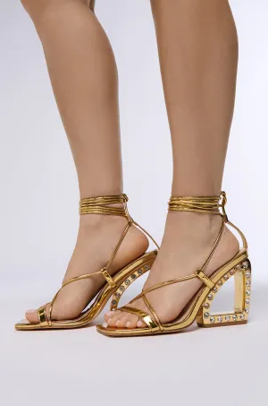 AZALEA WANG LUZETTE RHINESTONE HEEL GOLD SANDAL