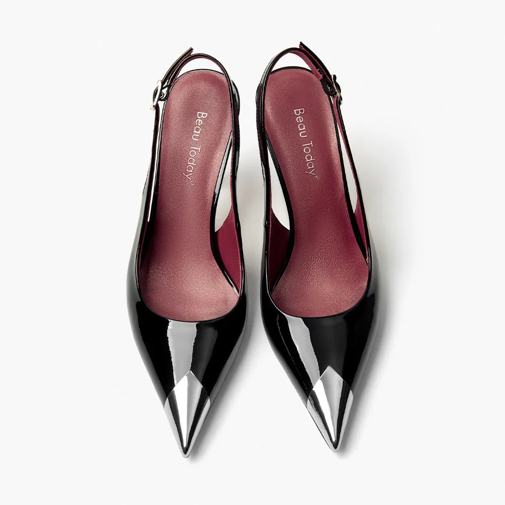 BeauToday Women's Metallic Toe Cap Pointed Toe Stiletto Slingback Pumps