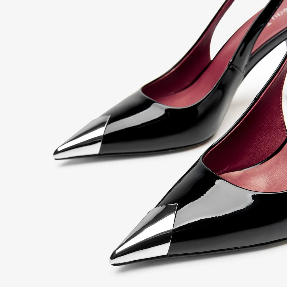 BeauToday Women's Metallic Toe Cap Pointed Toe Stiletto Slingback Pumps