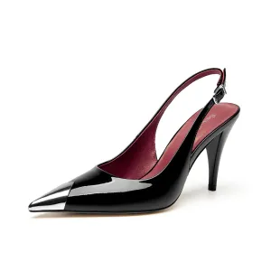BeauToday Women's Metallic Toe Cap Pointed Toe Stiletto Slingback Pumps
