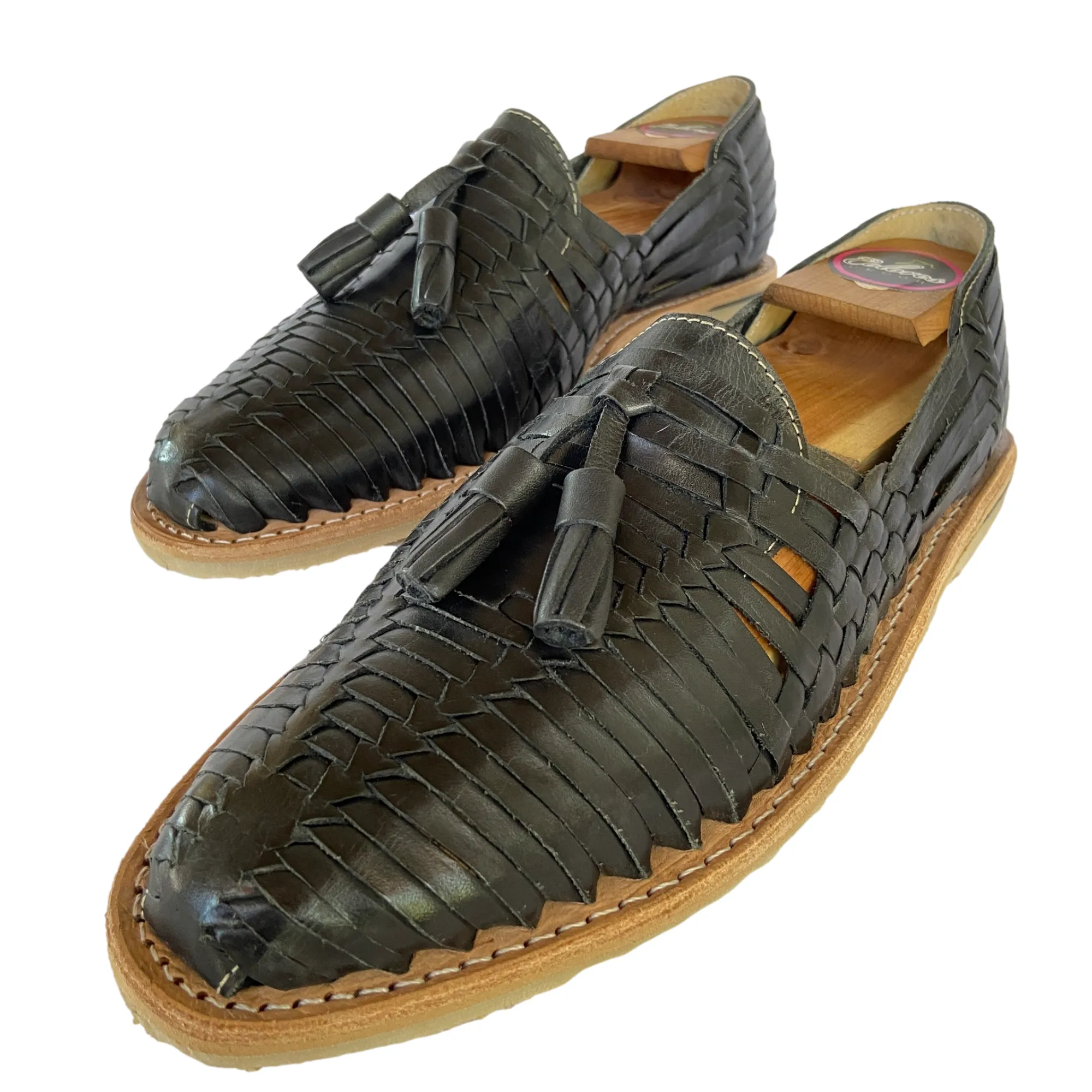 Black Mexican Men Huaraches- Premium Leather Slip-On Shoes