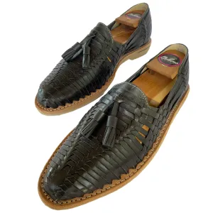Black Mexican Men Huaraches- Premium Leather Slip-On Shoes