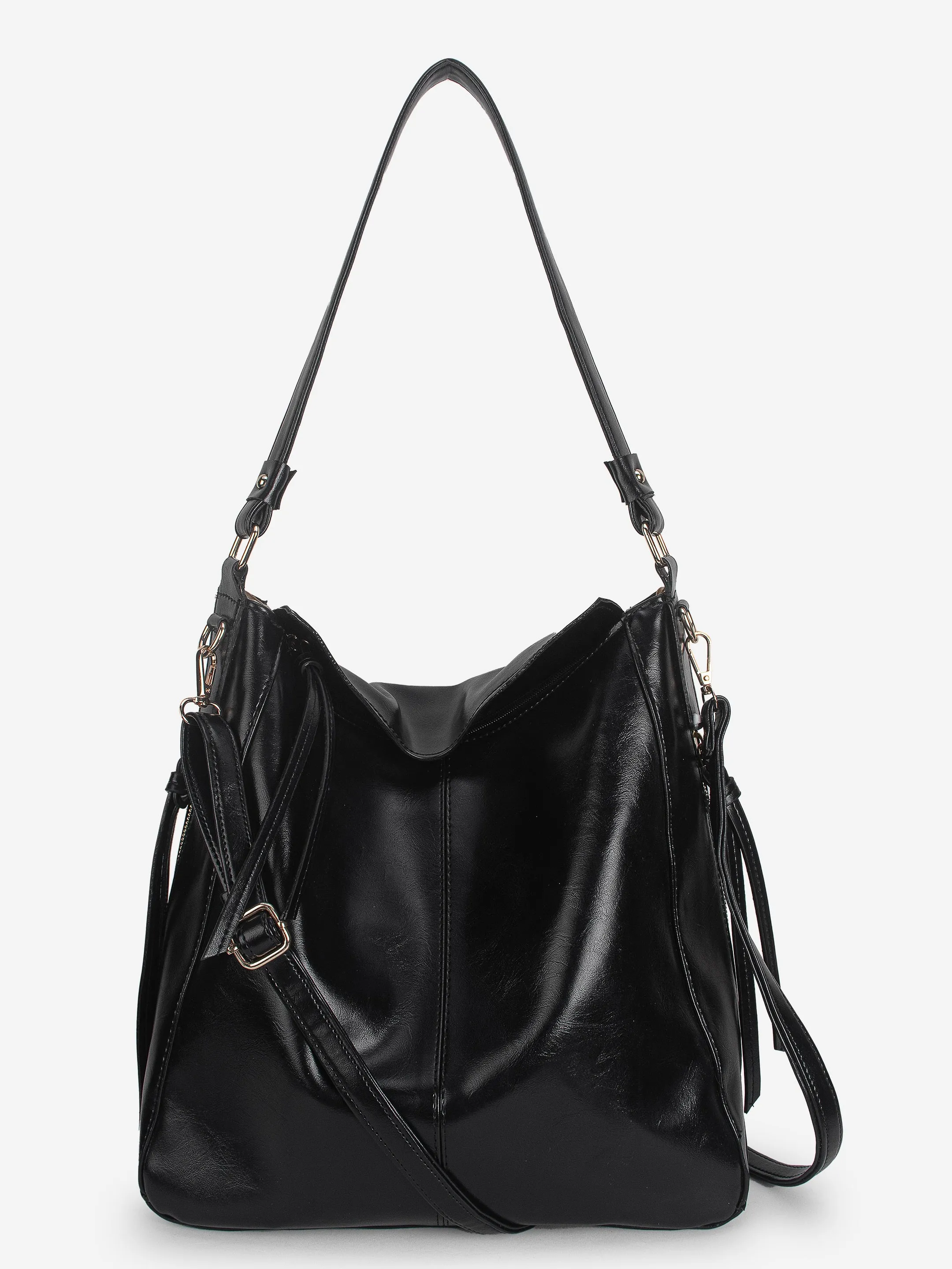 Black Synthetic Leather Handbag for Women