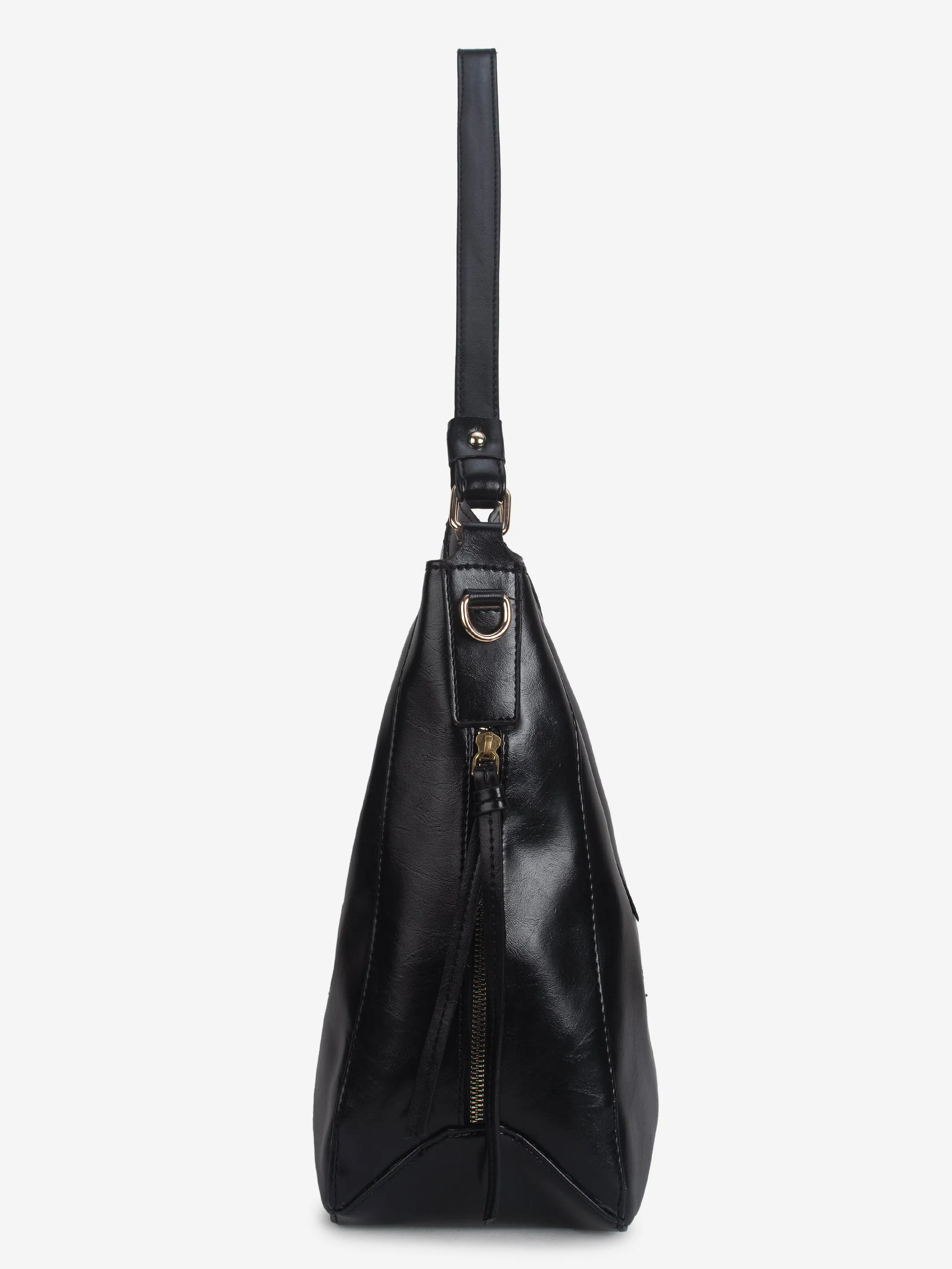 Black Synthetic Leather Handbag for Women