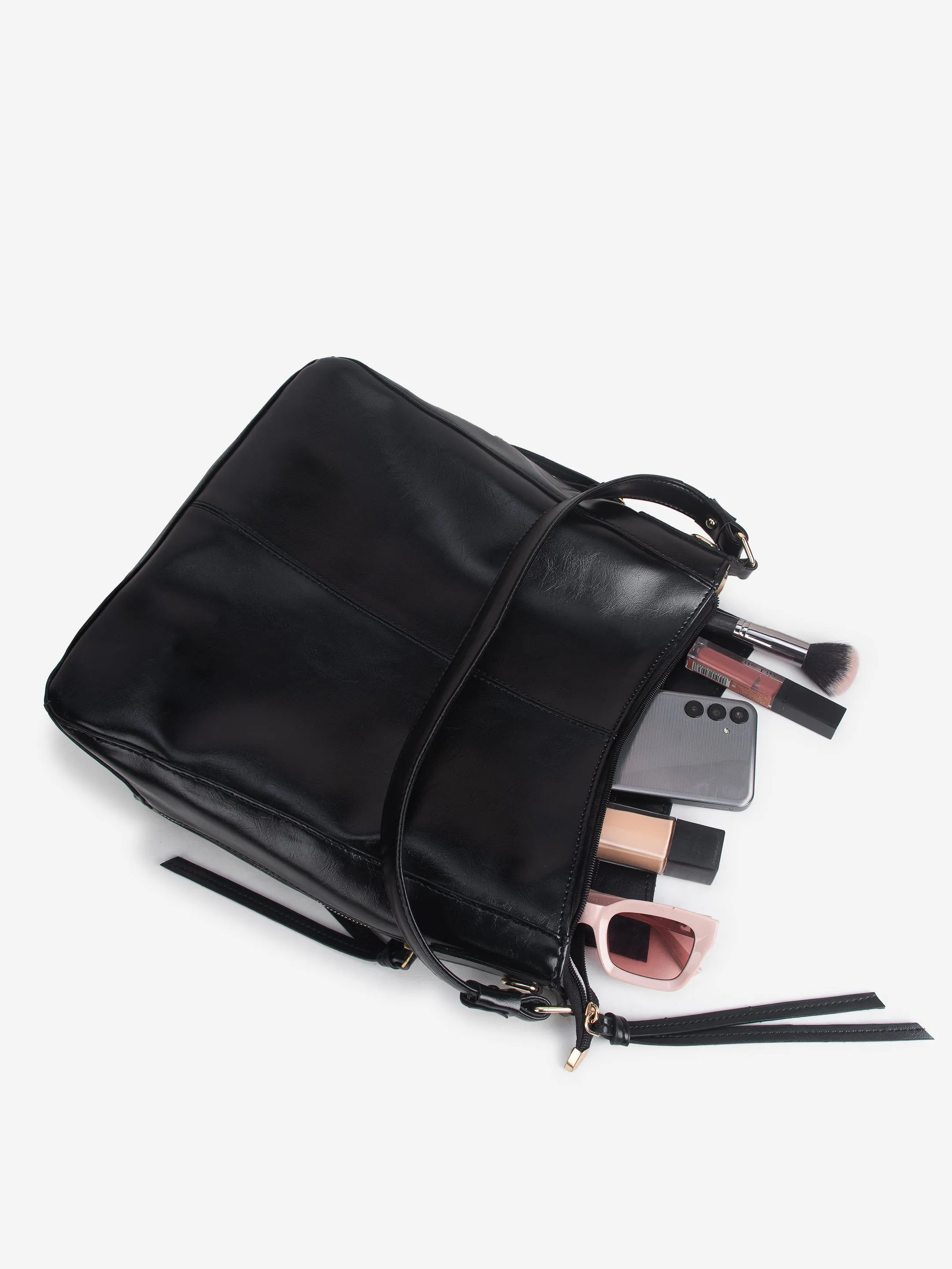Black Synthetic Leather Handbag for Women