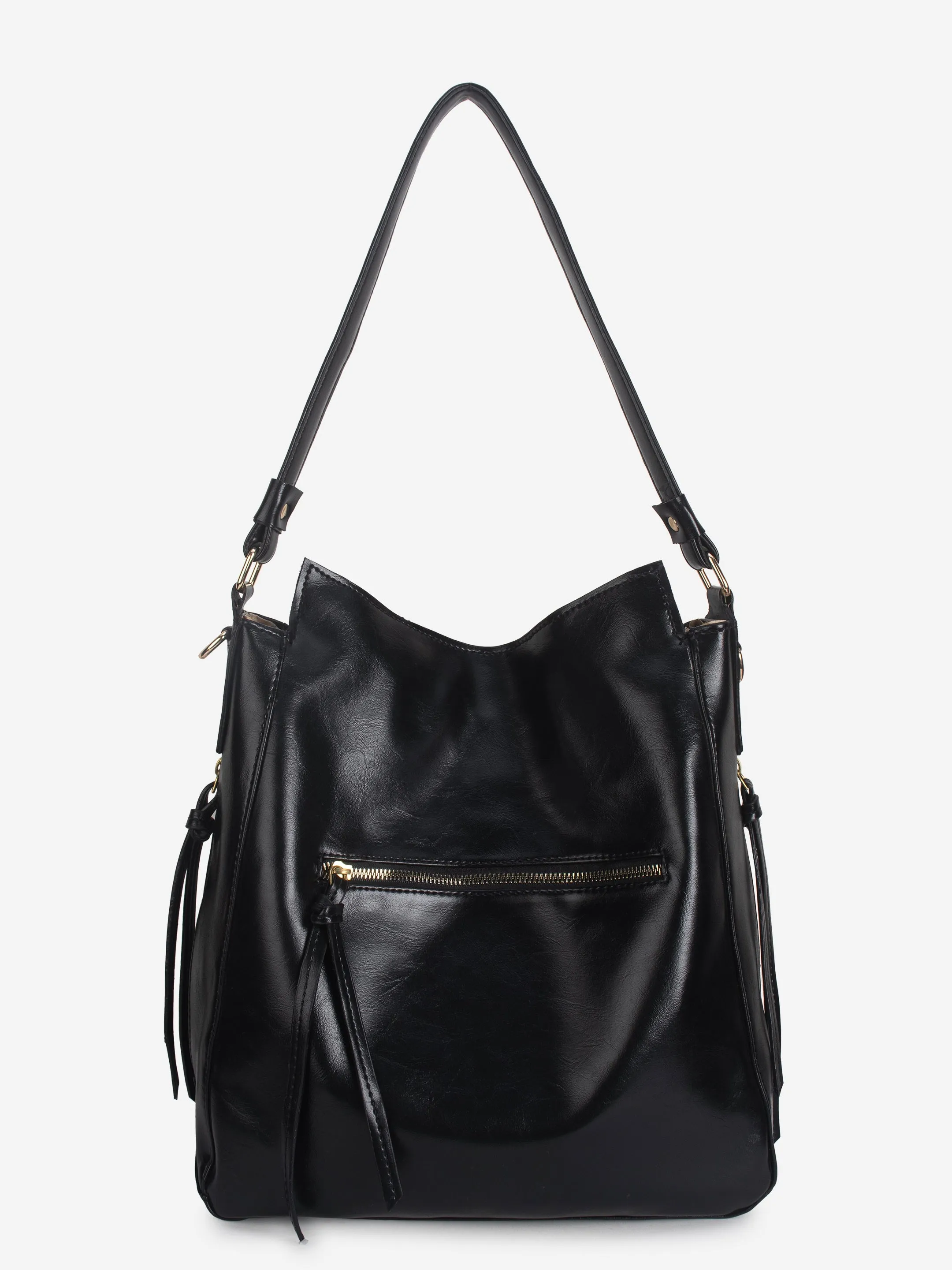 Black Synthetic Leather Handbag for Women