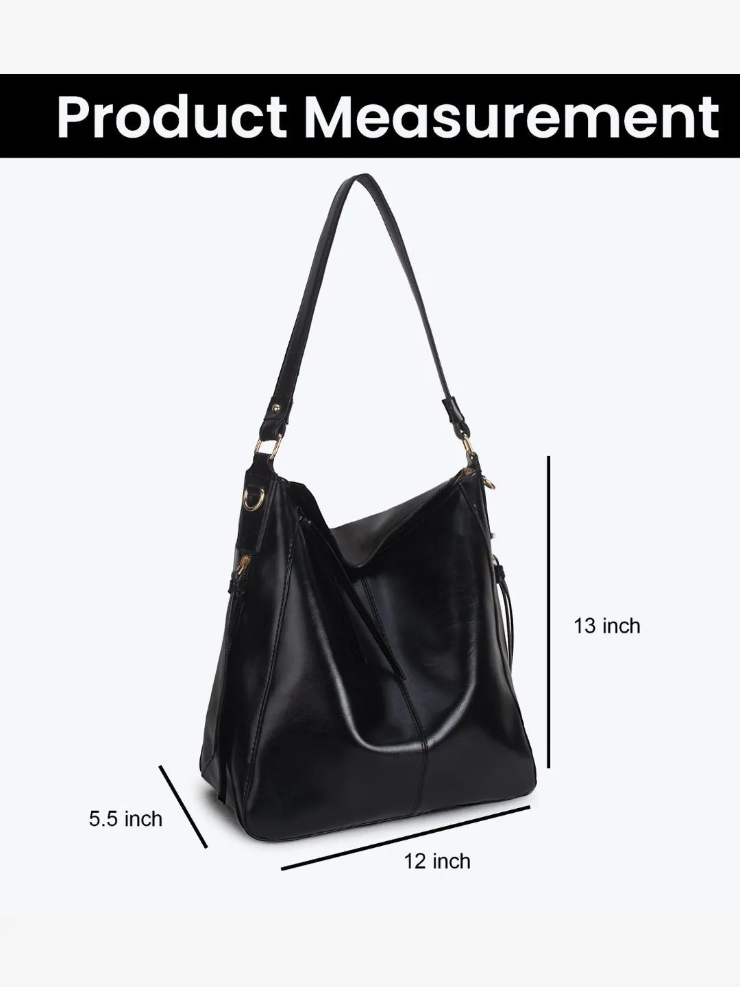 Black Synthetic Leather Handbag for Women
