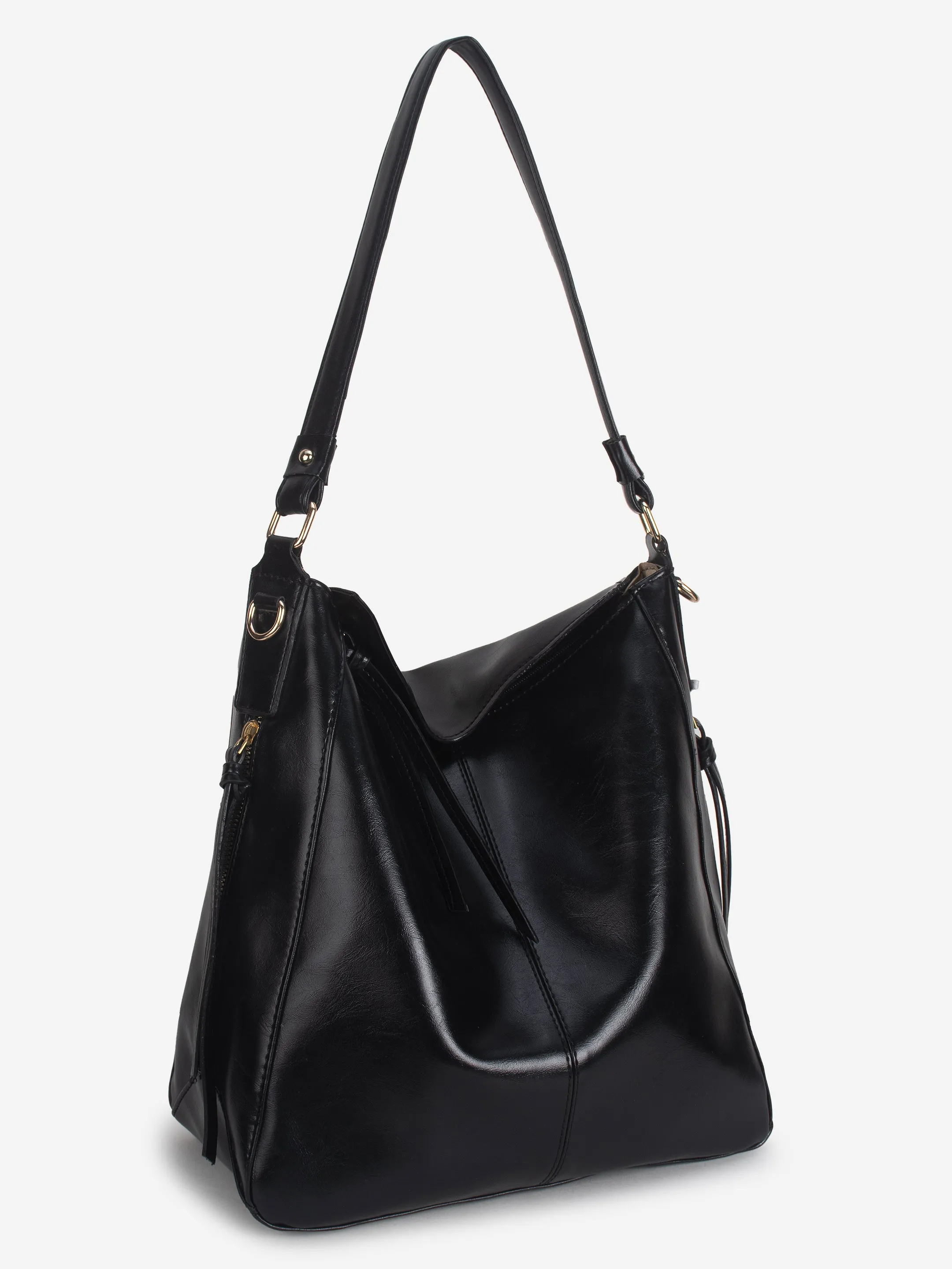 Black Synthetic Leather Handbag for Women