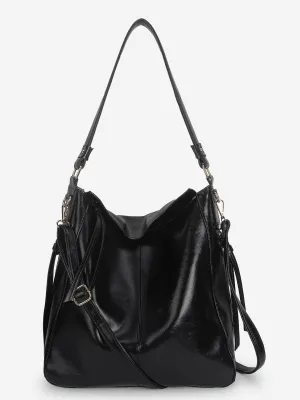 Black Synthetic Leather Handbag for Women