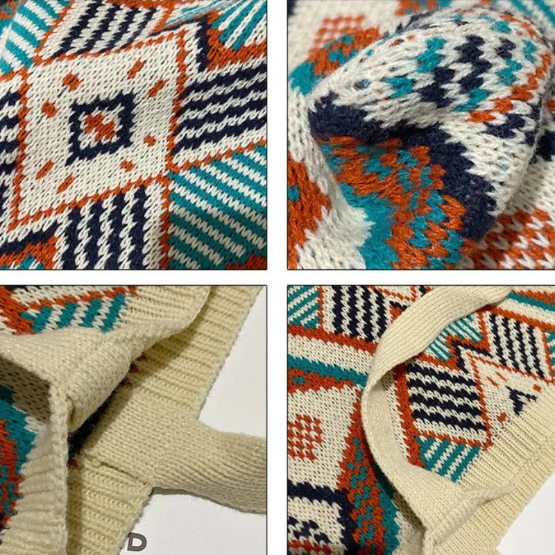Boho-Inspired Aztec Pattern Knitted Tote Bags
