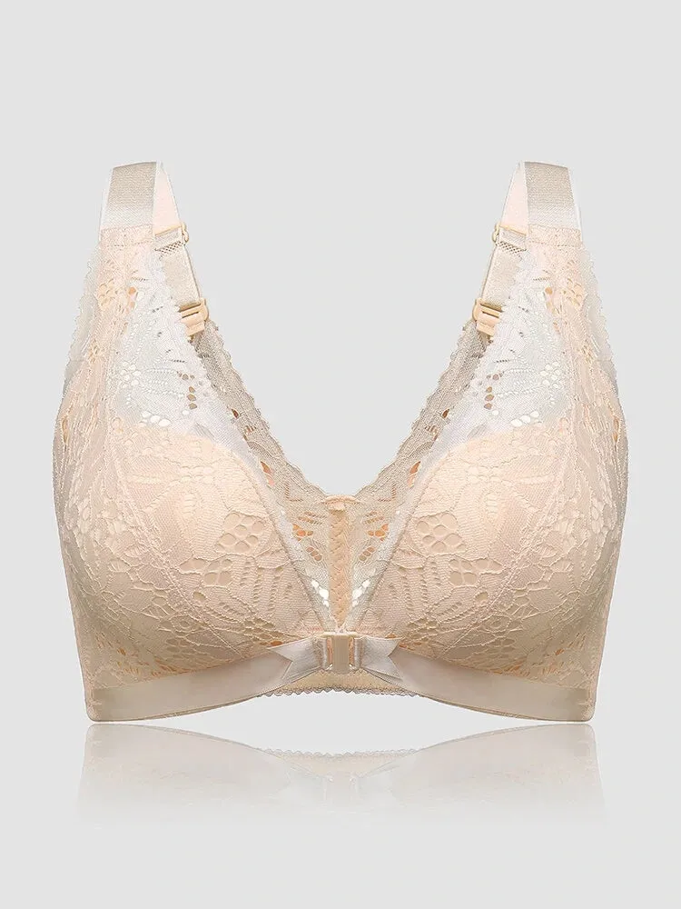 Breathable Front Closure Lace Floral Wire-free Bras