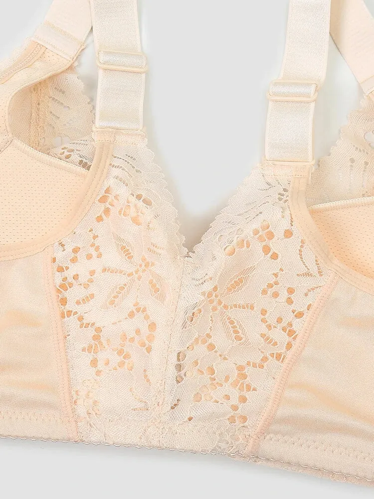 Breathable Front Closure Lace Floral Wire-free Bras