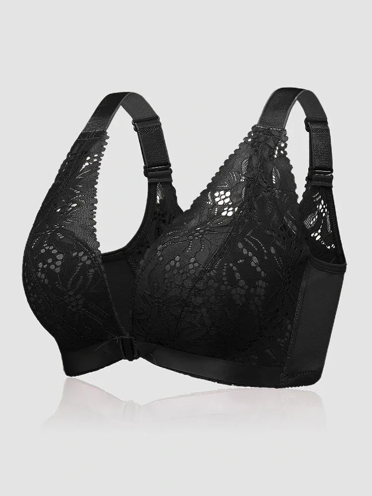 Breathable Front Closure Lace Floral Wire-free Bras