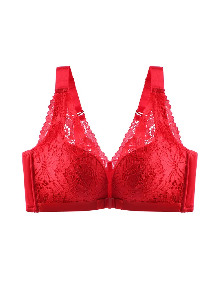Breathable Front Closure Lace Floral Wire-free Bras