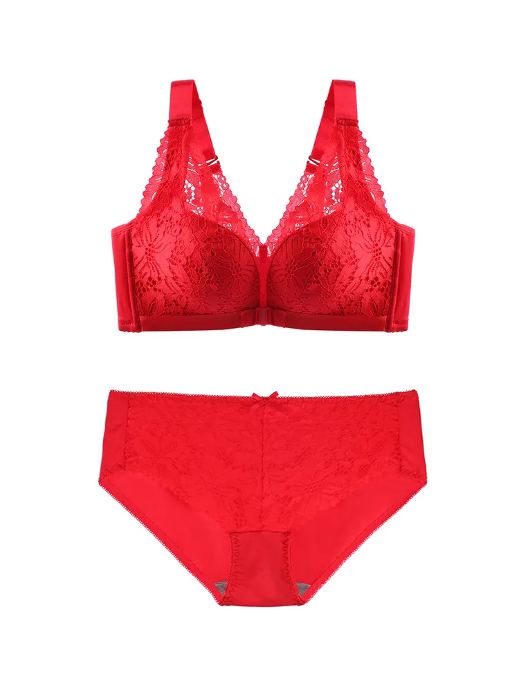Breathable Front Closure Lace Floral Wire-free Bras