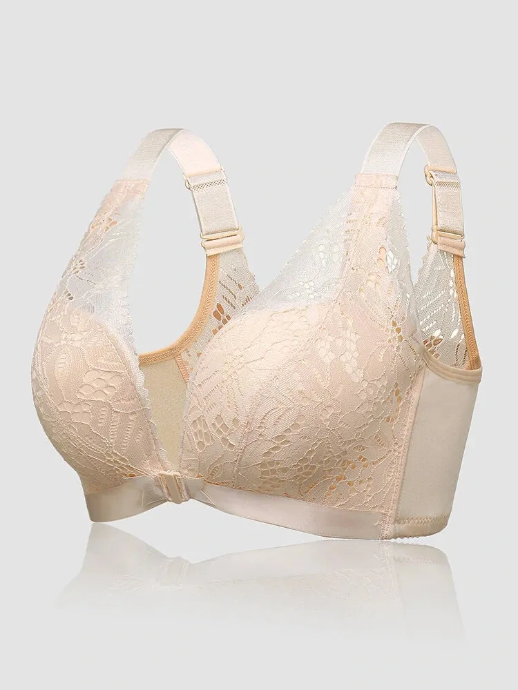 Breathable Front Closure Lace Floral Wire-free Bras