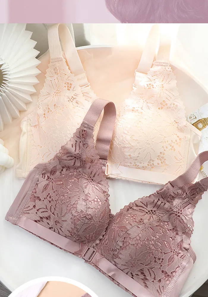 Breathable Front Closure Lace Floral Wire-free Bras