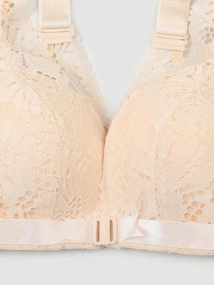 Breathable Front Closure Lace Floral Wire-free Bras