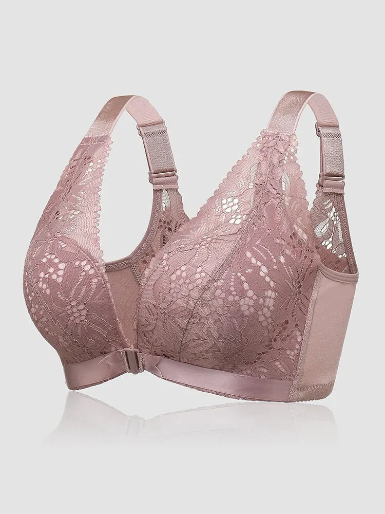 Breathable Front Closure Lace Floral Wire-free Bras