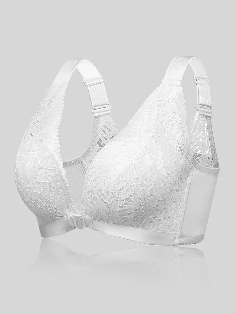 Breathable Front Closure Lace Floral Wire-free Bras