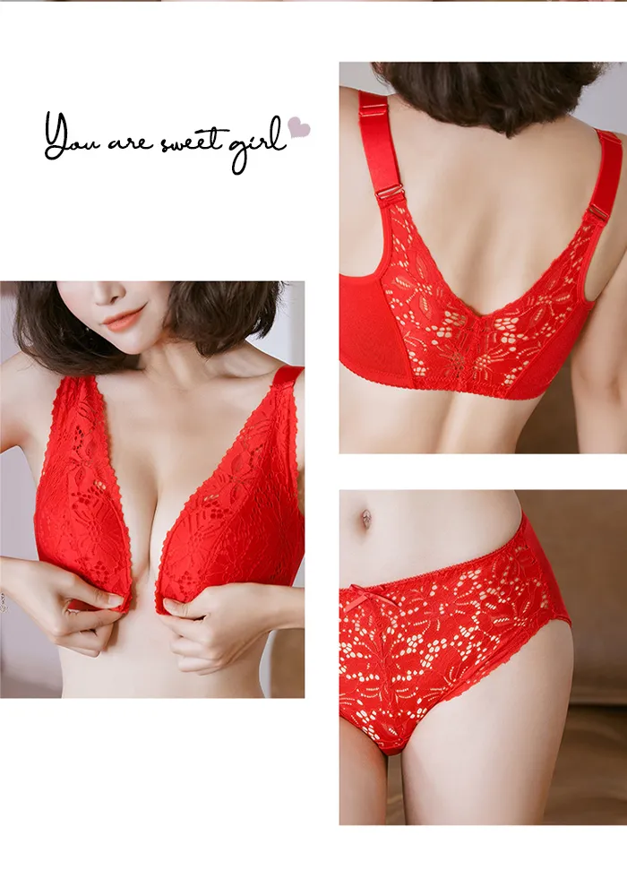 Breathable Front Closure Lace Floral Wire-free Bras