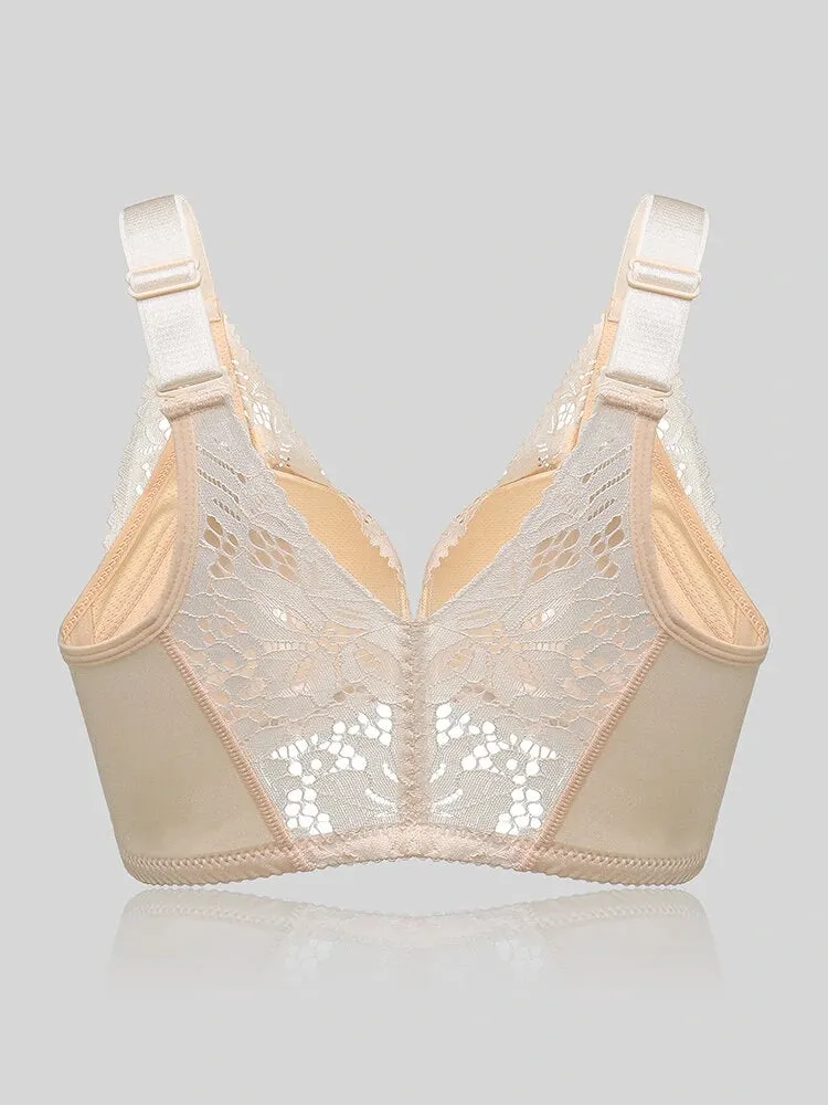 Breathable Front Closure Lace Floral Wire-free Bras