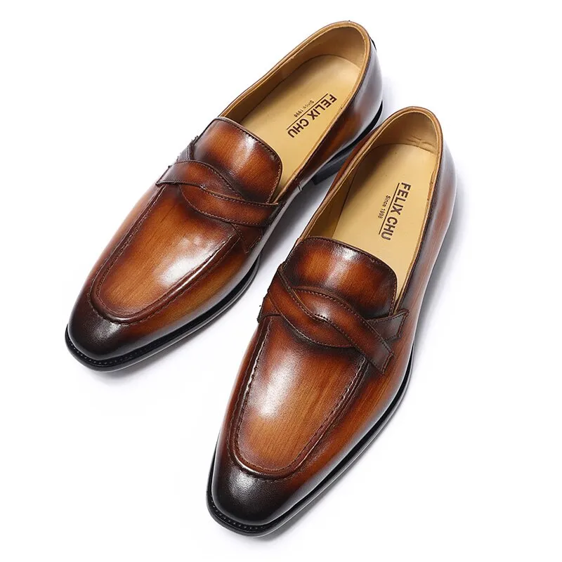 British Style Fashion Vintage Brown Genuine Cow Leather Slip on Loafers Men Shoes Breathable Flats Daily Causal Shoes for Men
