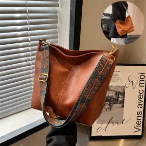 Bucket Bag Retro Print Wide Shoulder Strap Messenger Shoulder Bags Solid Color Shopping Daily Commuter Handbag