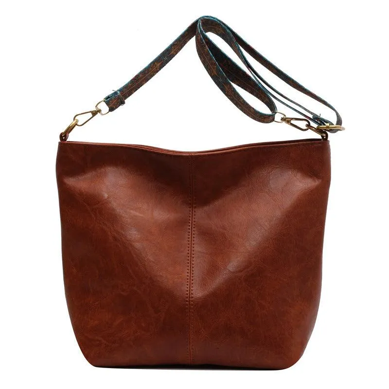 Bucket Bag Retro Print Wide Shoulder Strap Messenger Shoulder Bags Solid Color Shopping Daily Commuter Handbag