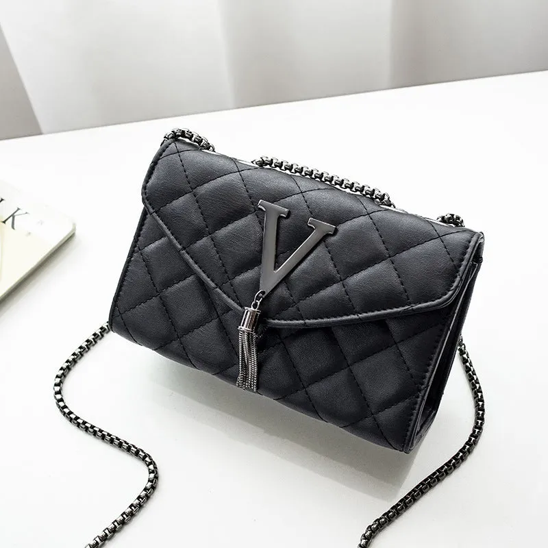 Casual Tassel Flip Quilted Black Color Bag