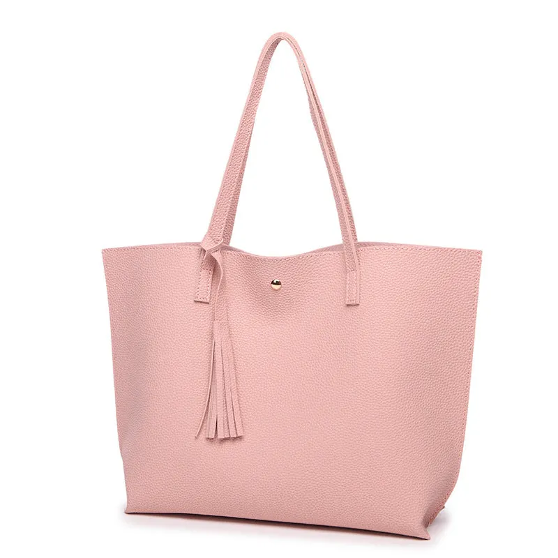 Casual Tassel Handbags in Vegan Leather Big Size Tote Shoulder Bag -10 Colors