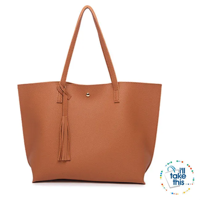 Casual Tassel Handbags in Vegan Leather Big Size Tote Shoulder Bag -10 Colors