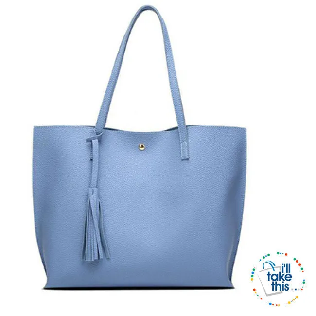 Casual Tassel Handbags in Vegan Leather Big Size Tote Shoulder Bag -10 Colors