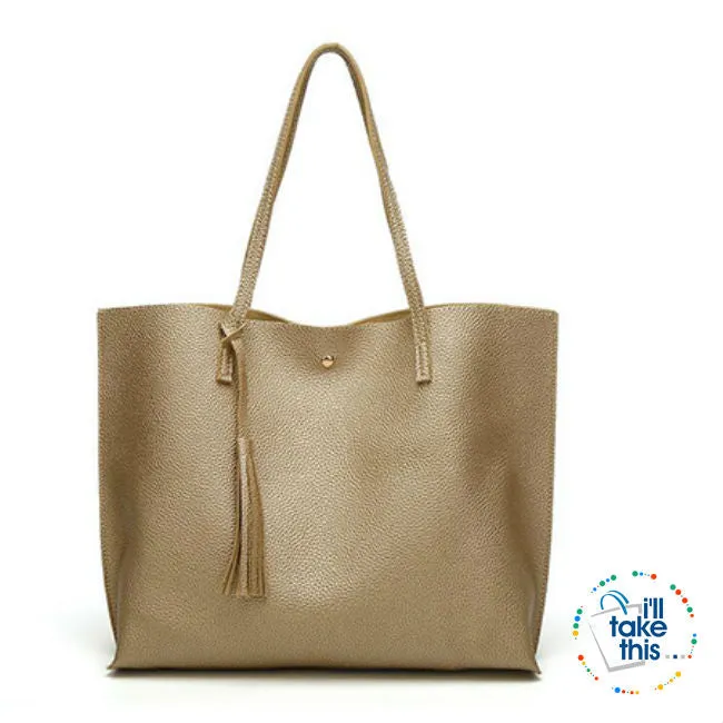 Casual Tassel Handbags in Vegan Leather Big Size Tote Shoulder Bag -10 Colors