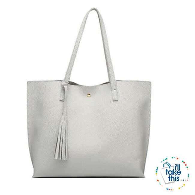 Casual Tassel Handbags in Vegan Leather Big Size Tote Shoulder Bag -10 Colors