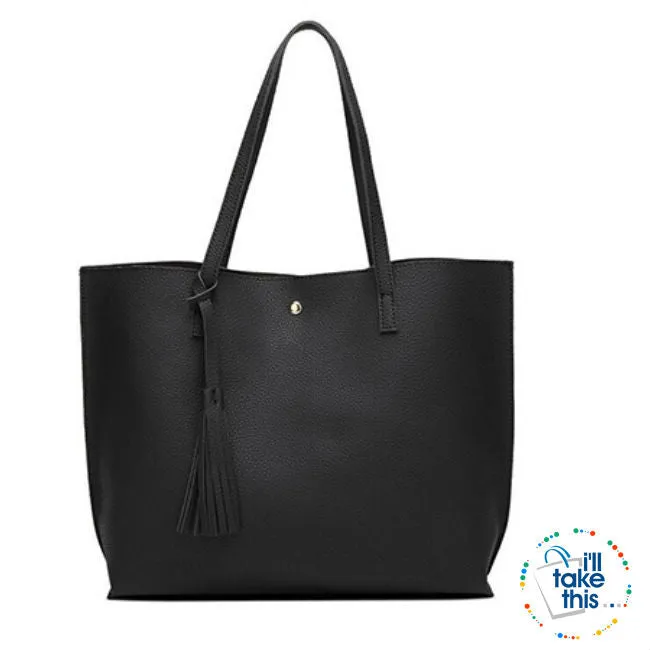 Casual Tassel Handbags in Vegan Leather Big Size Tote Shoulder Bag -10 Colors
