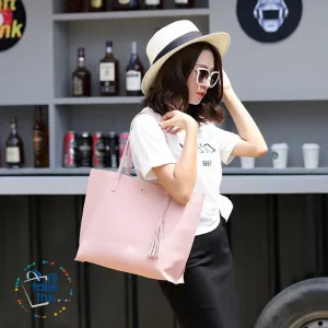 Casual Tassel Handbags in Vegan Leather Big Size Tote Shoulder Bag -10 Colors